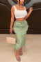 casual slight stretch solid color high-waist slit midi skirt_Pink_Green