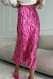 casual non-stretch zebra pattern high-waist zip-up midi skirt_Pink_Magenta