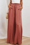 casual non-stretch solid color drawstring wide leg pants_Black_Green_Dark Green_Brown