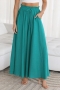 casual non-stretch solid color drawstring wide leg pants_Black_Green