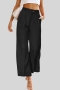 casual non-stretch solid color high-waist with pocket wide leg pants_Black