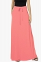 casual non-stretch solid color high-waist drawstring maxi skirt_Pink