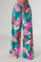 casual plus size slight stretch palm leaf batch printing pants_Black_Magenta_Green