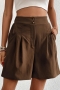 casual non-stretch 14 colors solid high waist pocket zip-up wide leg shorts_Black_Gray_Dark Gray_Rose Red_Watermelon Red_Magenta_Green_Forest Green_Dark Green_Haze Blue_Dark Blue_Sea Blue_Khaki _Brown
