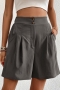 casual non-stretch 14 colors solid high waist pocket zip-up wide leg shorts_Black_Gray_Dark Gray