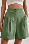 casual non-stretch 14 colors solid high waist pocket zip-up wide leg shorts_Black_Gray_Dark Gray_Rose Red_Watermelon Red_Magenta_Green