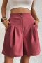 casual non-stretch 14 colors solid high waist pocket zip-up wide leg shorts_Black_Gray_Dark Gray_Rose Red_Watermelon Red