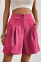 casual non-stretch 14 colors solid high waist pocket zip-up wide leg shorts_Black_Gray_Dark Gray_Rose Red_Watermelon Red_Magenta