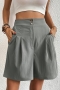 casual non-stretch 14 colors solid high waist pocket zip-up wide leg shorts_Black_Gray