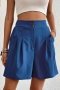 casual non-stretch 14 colors solid high waist pocket zip-up wide leg shorts_Black_Gray_Dark Gray_Rose Red_Watermelon Red_Magenta_Green_Forest Green_Dark Green_Haze Blue_Dark Blue_Sea Blue