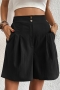 casual non-stretch 14 colors solid high waist pocket zip-up wide leg shorts_Black
