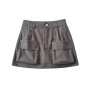 stylish non-stretch zip-up pocket lined solid mini cargo skirt size run small_Dark Gray