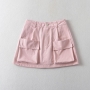 stylish non-stretch zip-up pocket lined solid mini cargo skirt size run small_Dark Gray_Pink