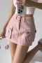 sexy non-stretch solid zip-up pocket lined denim mini cargo skirt size run small_Black_Pink