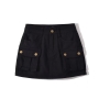 sexy non-stretch solid zip-up pocket lined denim mini cargo skirt size run small_Black