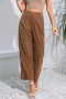 casual non-stretch solid color corduroy high-waist pants_Beige_Brown