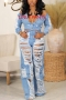 sexy slight stretch denim hole high-waist jeans_Sky Blue