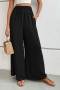 casual slight stretch flared wide-leg pants_Black
