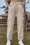 casual plus-size non-stretch denim pocket mid-rise cargo pants_Black_Gray_Dark Green_Beige