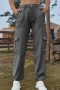 casual plus-size non-stretch denim pocket mid-rise cargo pants_Black_Gray
