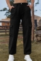 casual plus-size non-stretch denim pocket mid-rise cargo pants_Black
