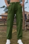 casual plus-size non-stretch denim pocket mid-rise cargo pants_Black_Gray_Dark Green