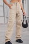 casual plus-size non-stretch denim simple pocket cargo pants_Black_Gray_Pink_Dark Green_Khaki