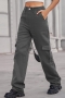 casual plus-size non-stretch denim simple pocket cargo pants_Black_Gray