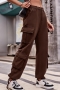casual plus-size non-stretch denim pocket drawstring cargo pants_Black_Gray_Dark Green_Khaki _Brown