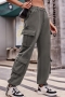 casual plus-size non-stretch denim pocket drawstring cargo pants_Black_Gray