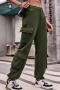 casual plus-size non-stretch denim pocket drawstring cargo pants_Black_Gray_Dark Green