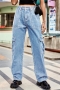 casual retro plus-size non-stretch denim pocket washed cargo pants_Dark Gray_Sky Blue