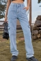 casual plus-size non-stretch denim pocket retro cargo pants_Dark Gray_Sky Blue