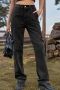 casual plus-size non-stretch denim pocket retro cargo pants_Dark Gray
