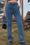 casual plus-size non-stretch denim pocket retro cargo pants_Dark Gray_Sky Blue_Dark Blue