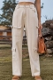 casual plus-size non-stretch button denim pocket cargo pants_Black_Dark Gray_Dark Green_Blue_Beige