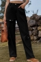 casual plus-size non-stretch button denim pocket cargo pants_Black