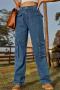 casual plus-size non-stretch retro denim pocket cargo pants_Black_Dark Gray_Dark Green_Dark Blue