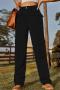 casual plus-size non-stretch retro denim pocket cargo pants_Black