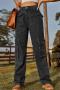 casual plus-size non-stretch retro denim pocket cargo pants_Black_Dark Gray