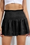 stylish plus size slight stretch 11 colors high waist shirring glitter shorts_Black