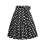 stylish plus size non-stretch polka dot printing belt zip-up midi skirt_Black