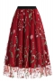stylish plus size non-stretch mesh embroidery flowers midi skirt_Black_White_Red