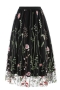 stylish plus size non-stretch mesh embroidery flowers midi skirt_Black