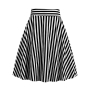 casual plus size non-stretch striped printing high waist zip-up midi skirt_Black