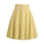 casual plus size non-stretch striped printing high waist zip-up midi skirt_Black_Red_Yellow