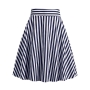 casual plus size non-stretch striped printing high waist zip-up midi skirt_Black_Red_Yellow_Blue_Dark Blue