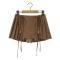 stylish slight stretch zip-up lace-up mini skirt with lined(size run small)_Black_White_Gray_Brown