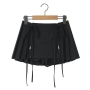 stylish slight stretch zip-up lace-up mini skirt with lined(size run small)_Black