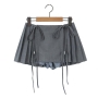stylish slight stretch zip-up lace-up mini skirt with lined(size run small)_Black_White_Gray